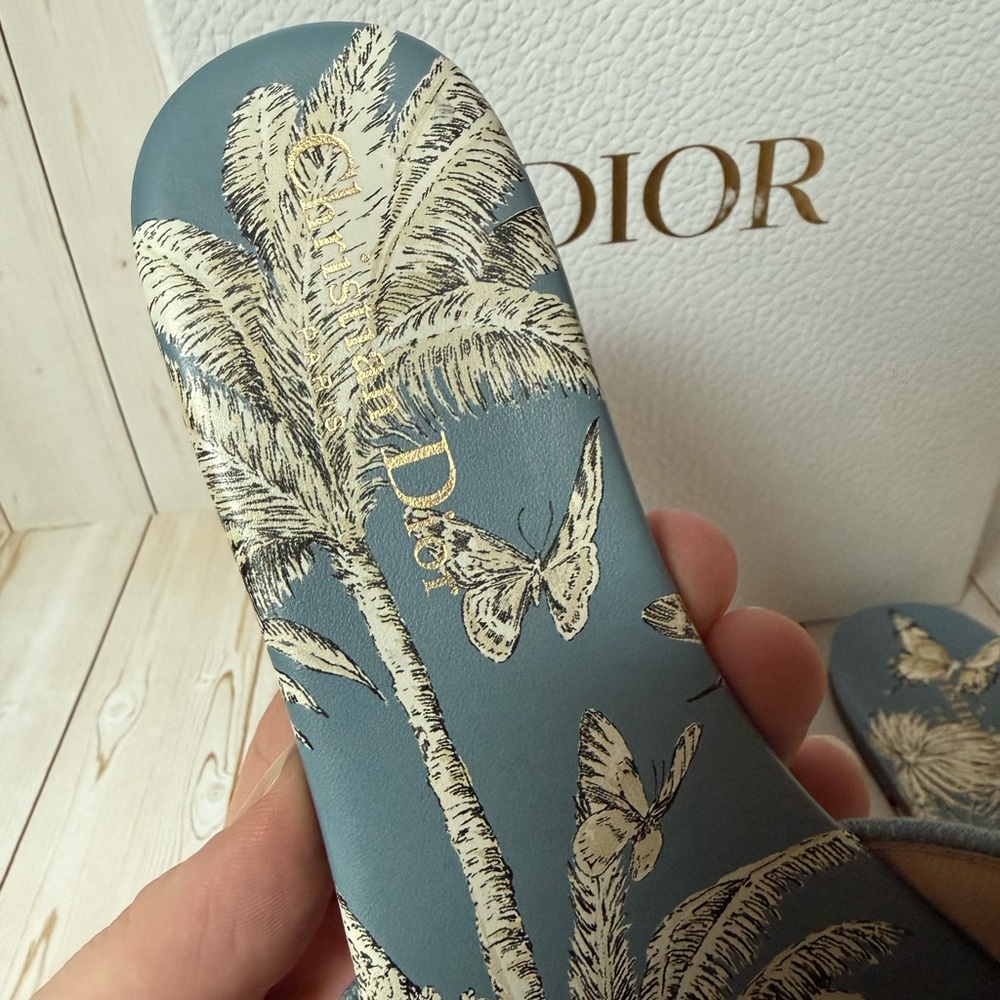 Christian Dior Canvas TDJ Palm Embroidered Dway Slide Sandals Blue Sz 35.5 / 5.5 - Picture 10 of 15